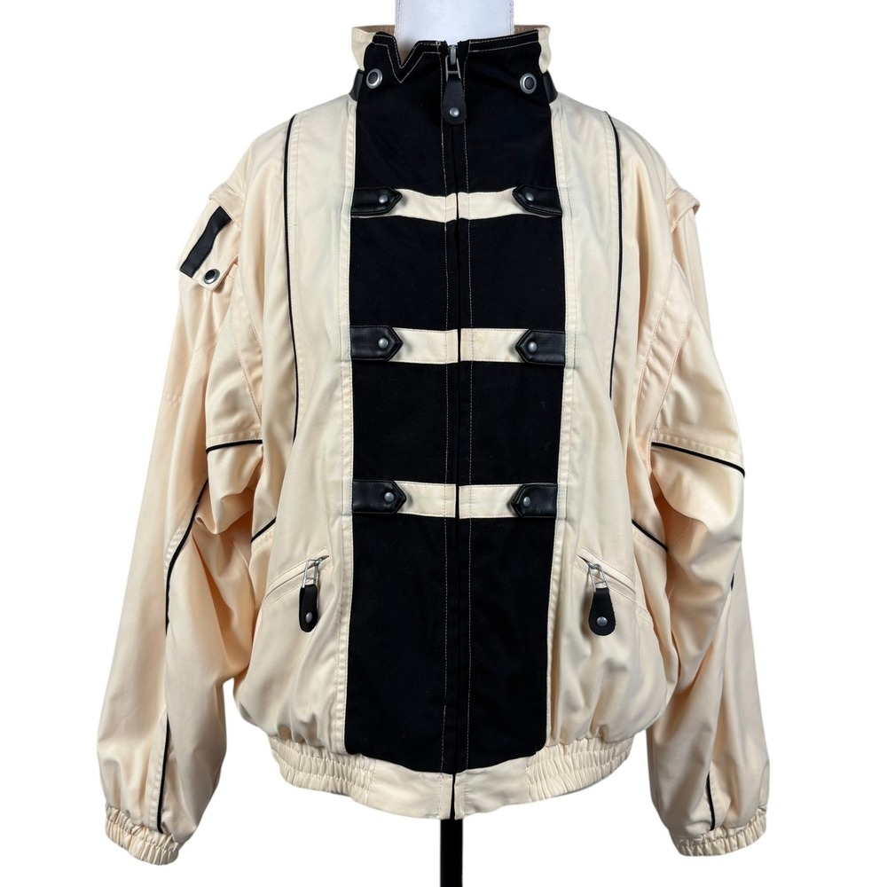 Jamie Sadock Retro Colorblock Band Jacket Womens M Cream Black Sporty Vintage